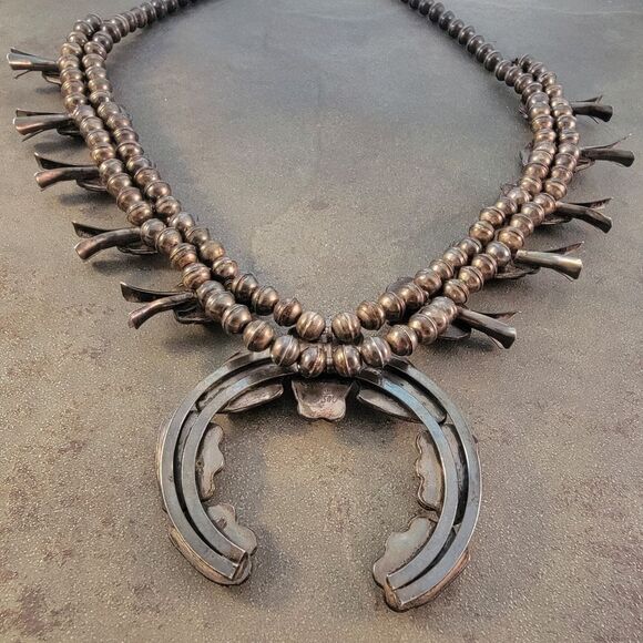 Vintage Navajo 1960's Red Coral Squash Blossom Necklace - Picture 11 of 11